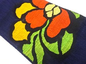 手織り真綿紬花模様織出し名古屋帯